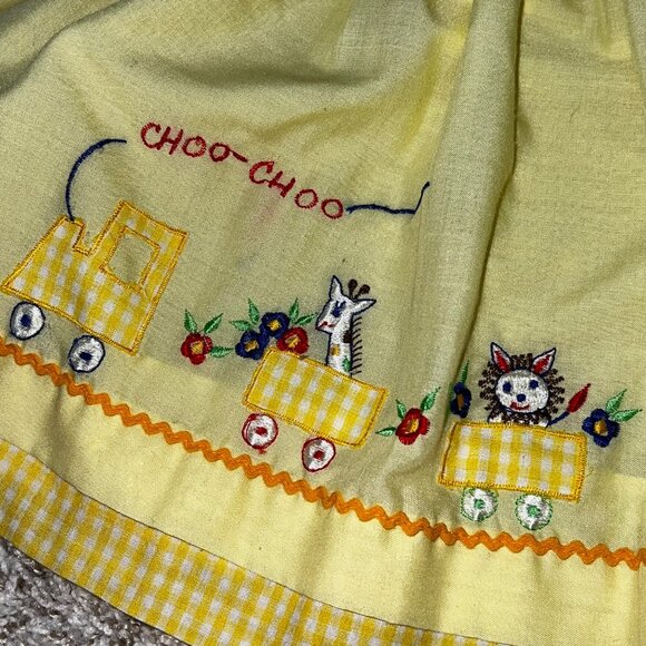 Vintage Choo-Choo Train Zoo Animals 6-9 Months Yellow Dress - Picture 2 of 8